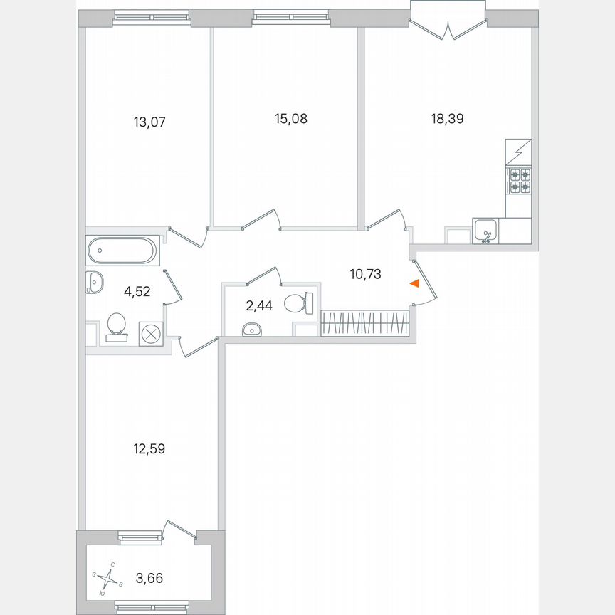 3-к. квартира, 78,7 м², 2/4 эт.