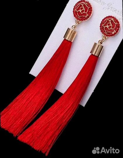 Серьги длинные, кисточки, нитки, новые