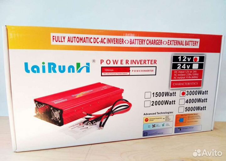 Инвертор автомобильный 12-220v 3000w