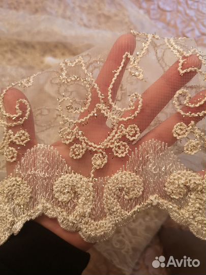 Тюль сетка с вышивкой и золотистой нитью