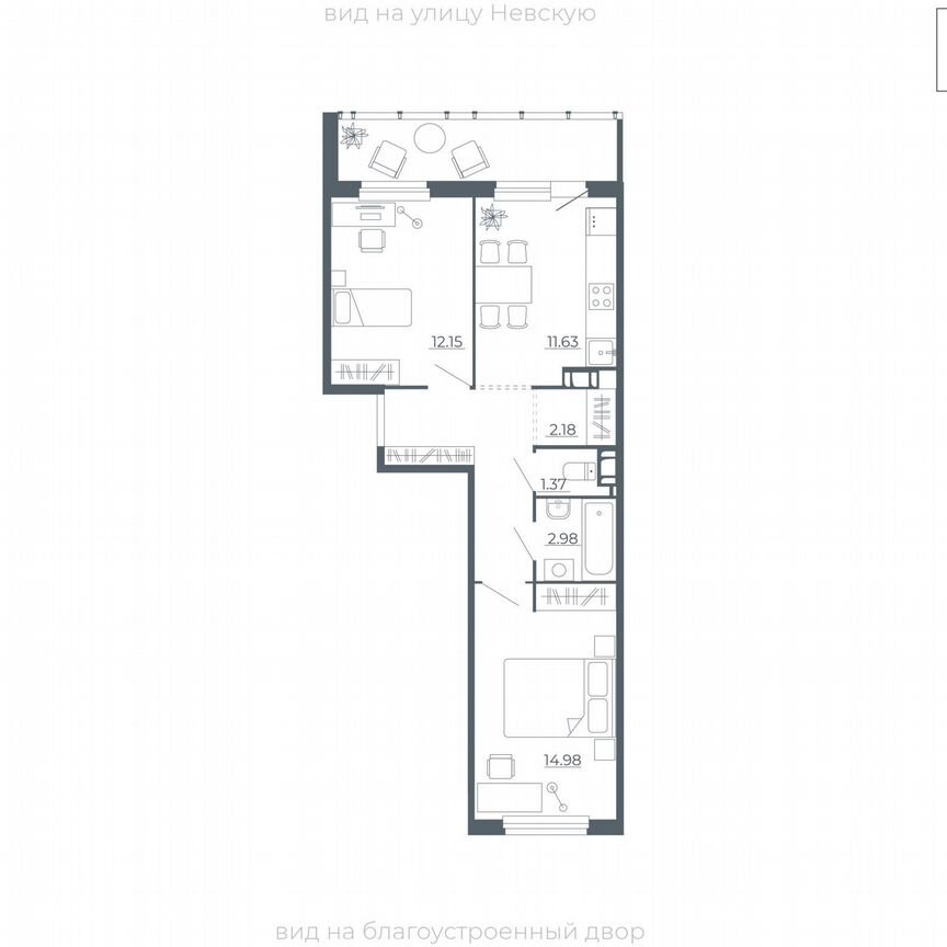 2-к. квартира, 57 м², 5/5 эт.