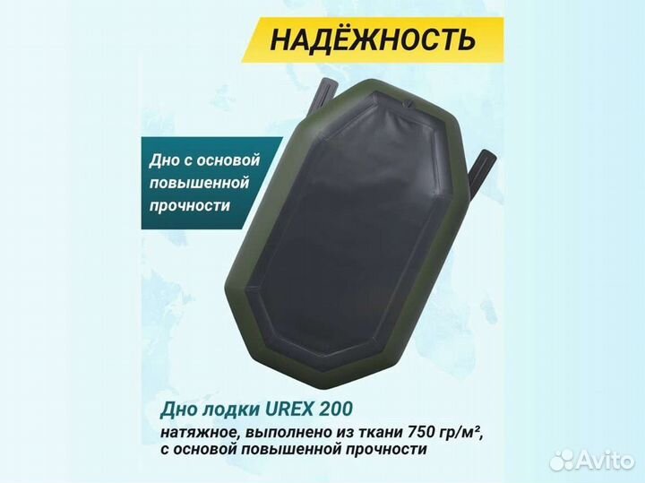 Лодка пвх надувная для рыбалки 200 см urex 200