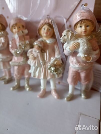 Елочные игрушки набор розовые с золотом