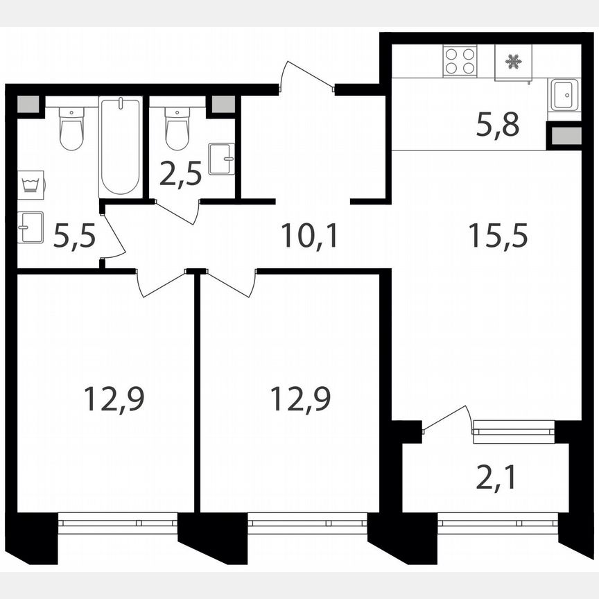 2-к. квартира, 67,3 м², 2/21 эт.