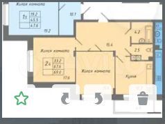 2-к. квартира, 69 м², 6/10 эт.