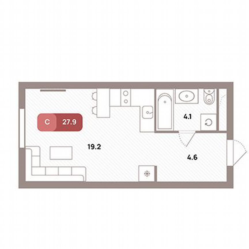 Квартира-студия, 27,9 м², 25/32 эт.