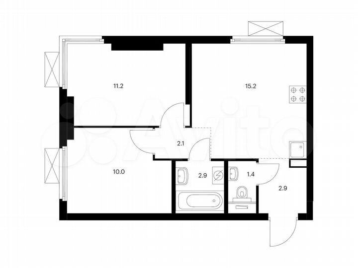 2-к. квартира, 45,7 м², 13/33 эт.