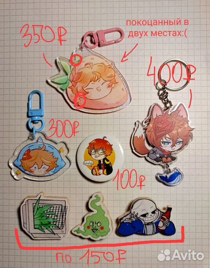 Авторский мерч геншин, хср (наклейки, значки)