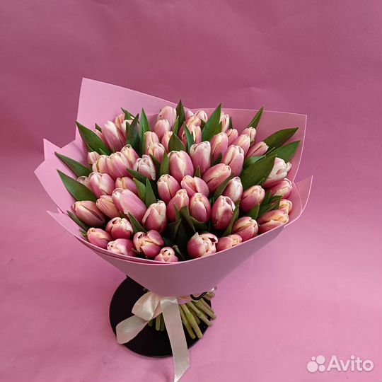 Букет из розовых сортовых тюльпанов 41 шт