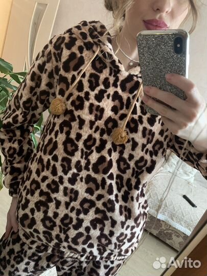 Домашний костюм леопардовый теплый 42