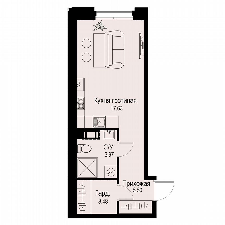 Квартира-студия, 30,6 м², 5/6 эт.