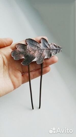Заколка канзаши дуб бохо гальваника