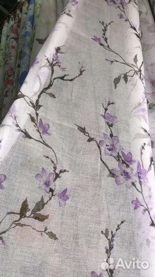 Тюль Лён батист цветы