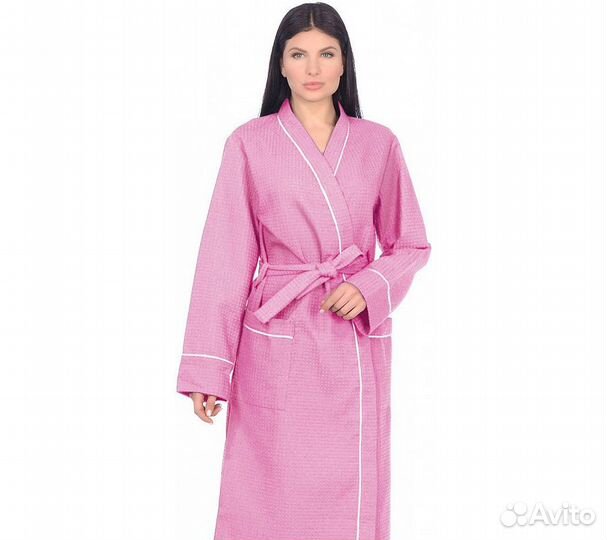 Халат вафельный Home One с кантом розовый 42