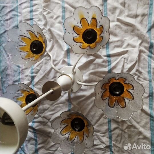 Люстра СССР 2 шт 2-цветное стекло,зеленый абажур