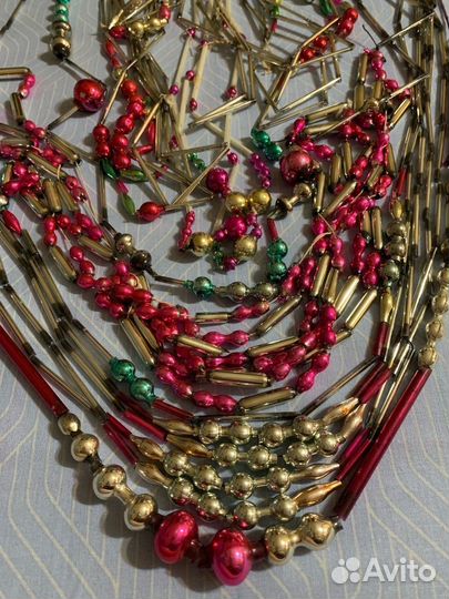 Бусы Мельница Лодка стеклярус елочная игрушка СССР