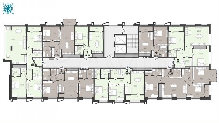 2-к. квартира, 66,3 м², 15/19 эт.