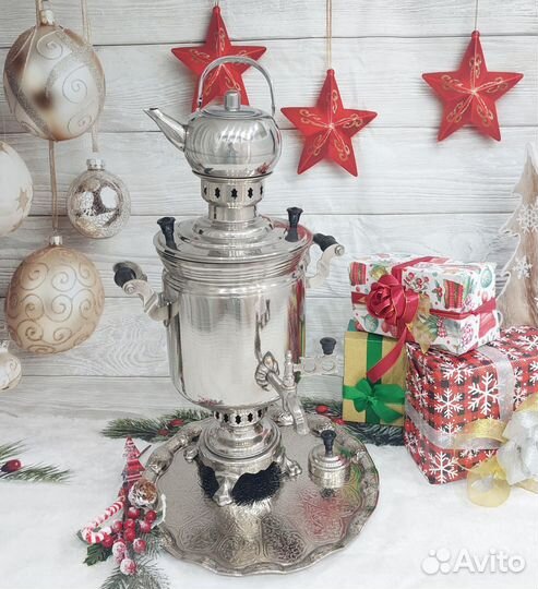 Новый самовар с подносом и чайником. Оригинал