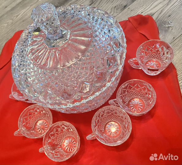 Хрустальный набор крюшонница с кружками, Богемия