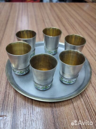 Мельхиоровые стопки с эмалями и позолотой. СССР