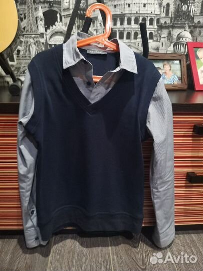 Рубашка-жилетка школьная (2 в 1), размер 140-152