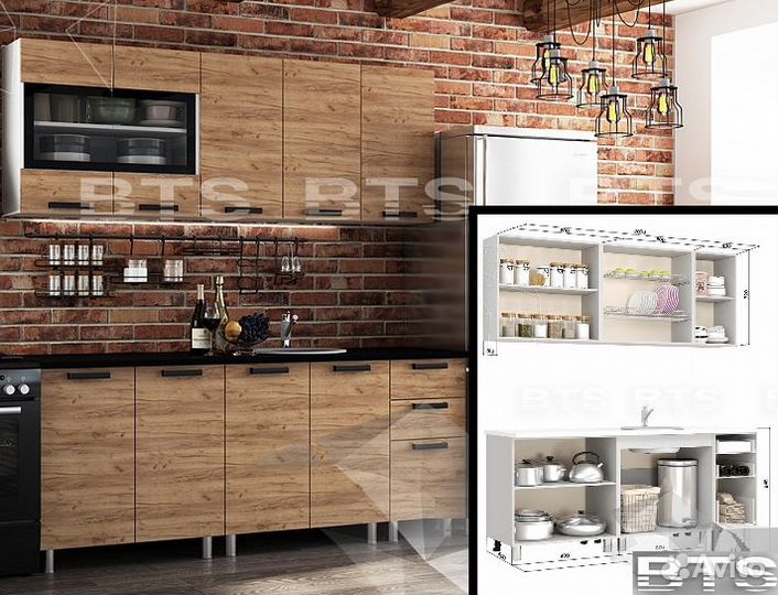 Кухня Крафт 2м + столешница цельная 2м (38мм)