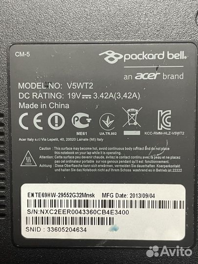 Packard bell V5WT2 в разбор