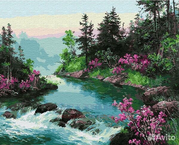 Картина по номерам 40x50 Небольшой порог на реке