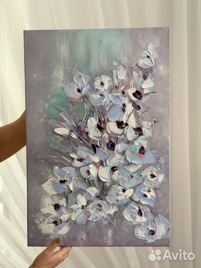 Картина маслом 3D «голубые орхидеи»