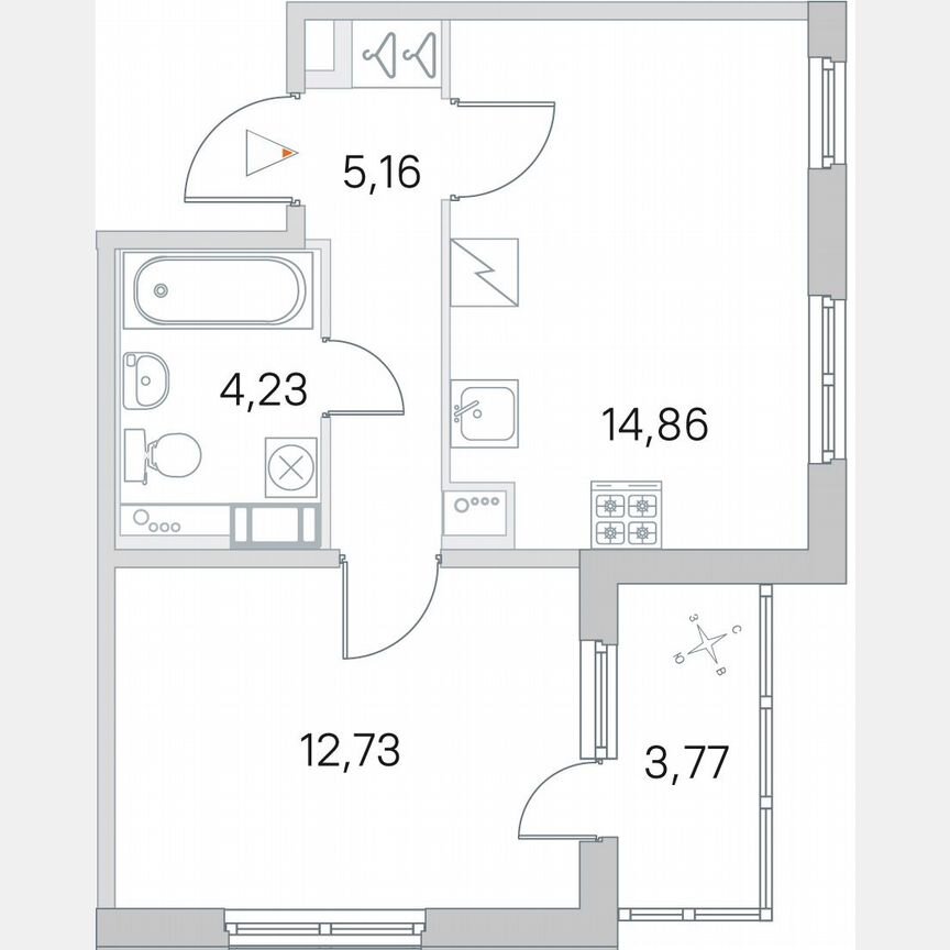 1-к. квартира, 38,9 м², 4/5 эт.
