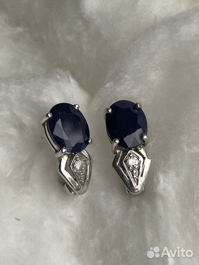 Серьги серебро с природными сапфирами