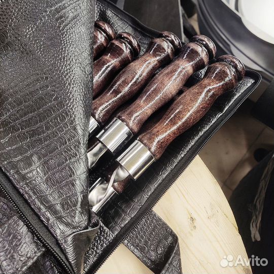 Набор шампуров в двойном чехле рк кож/зам 50 см