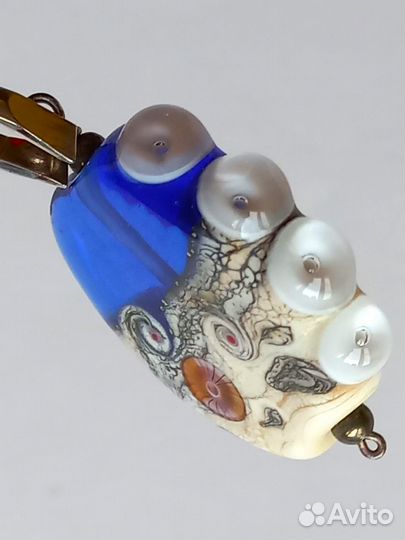 Кулон синий лэмпворк море пляж осьминог