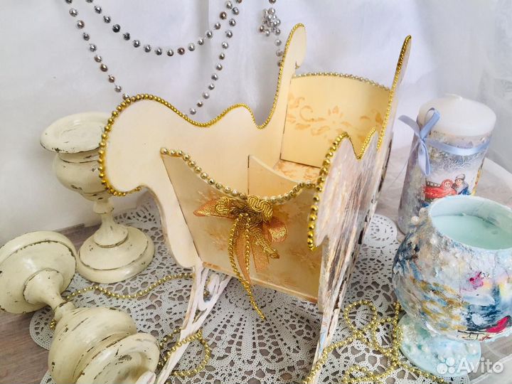 Новогодний декор.Сани.Домики.Шкатулка