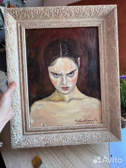 Картина маслом девушка эмоции чувства холст