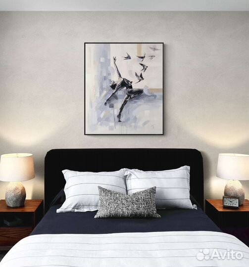 Картина маслом девушка птицы балерина 70х60 см