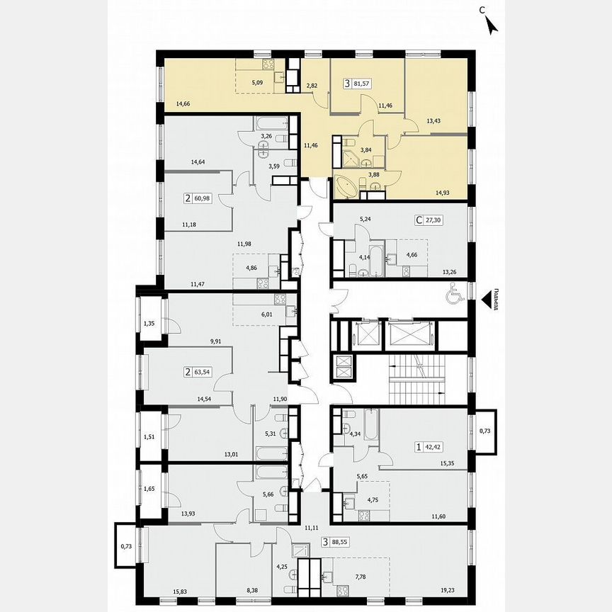 3-к. квартира, 81,6 м², 17/19 эт.
