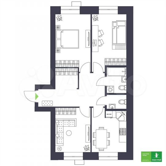 3-к. квартира, 70,6 м², 3/9 эт.
