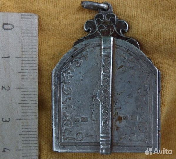 Серебряный складень шейный, паломника, 84 проба