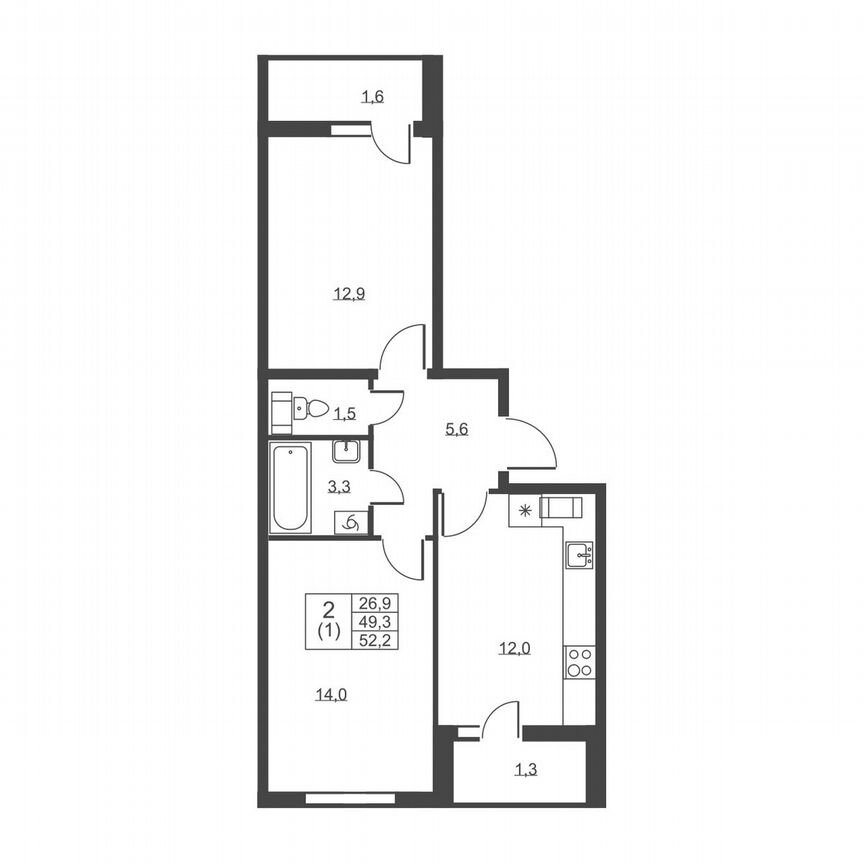 2-к. квартира, 52,2 м², 7/8 эт.