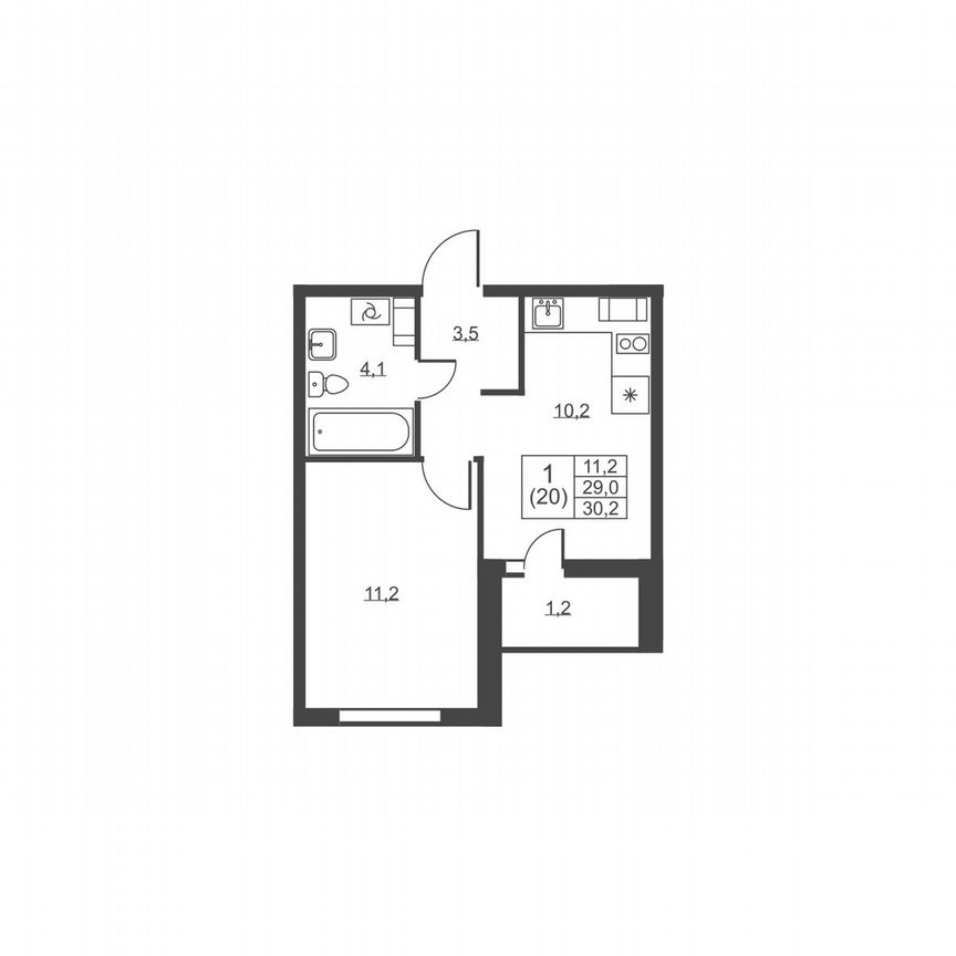 1-к. квартира, 30,2 м², 2/8 эт.