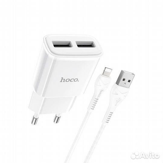 Блок питания hoco C88A 2xUSB 2.4A+Lightning белый