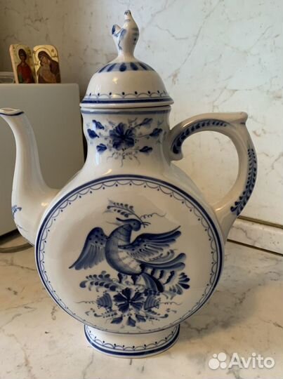 Гжель кофемолка мельница, чайник винтаж