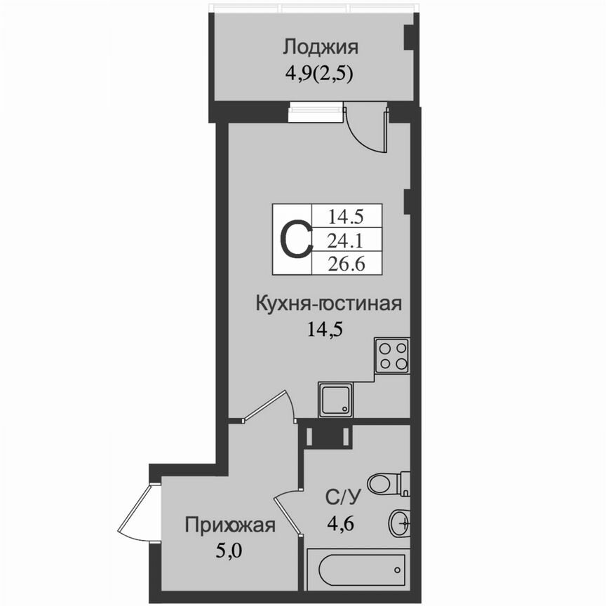 Квартира-студия, 29,1 м², 9/15 эт.