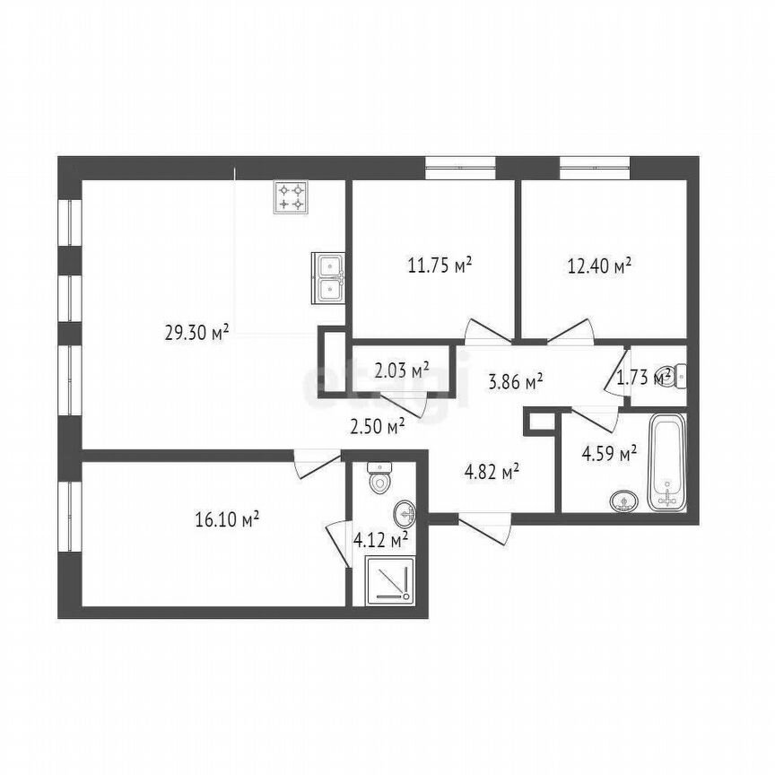 3-к. квартира, 93,2 м², 7/10 эт.