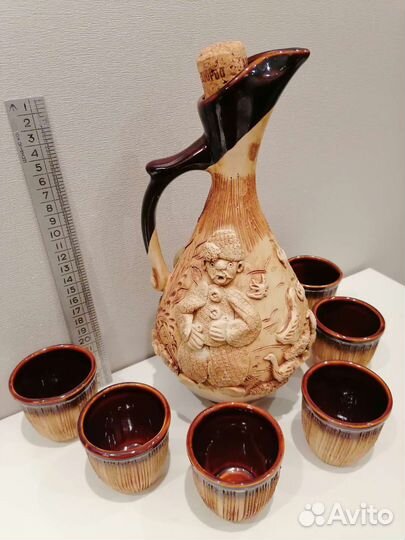 Керамический набор кувшин и 6 стаканчиков СССР