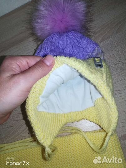 Шапка для девочки демисезонная+снуд