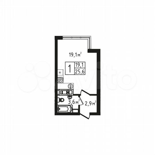 Квартира-студия, 25,6 м², 7/9 эт.