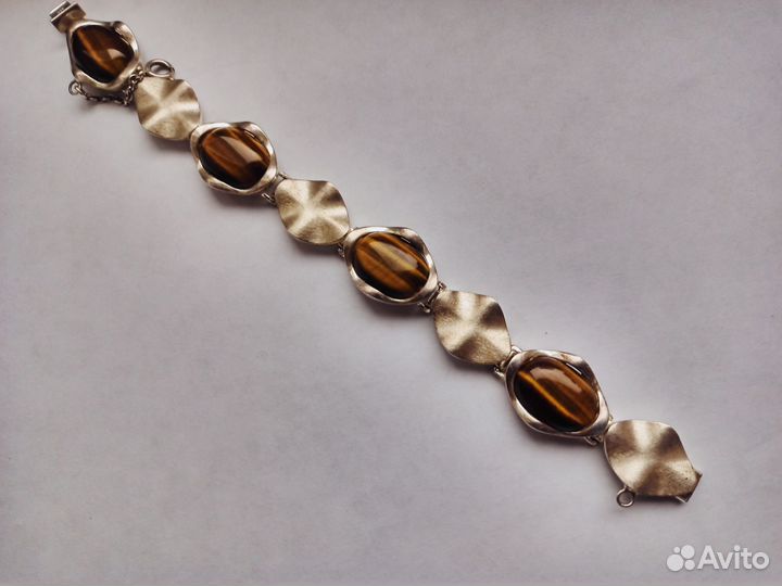 Браслет Тигровый глаз с серебром