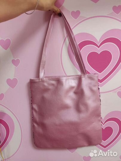 Розовая сумка шопер с пайетками,единорогом девочки